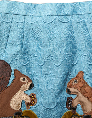 Falda línea A azul jacquard bordada