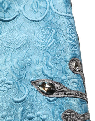 Blue Jacquard Embroidered A-line Midi Skirt