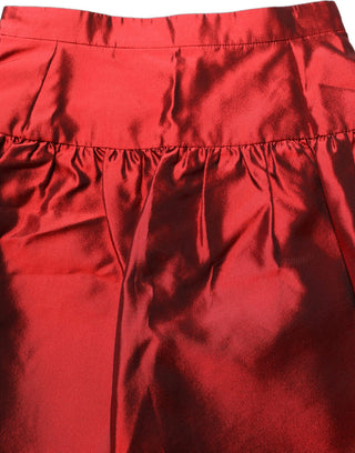 Red Silk Satin Bubble High Waist Mini Skirt