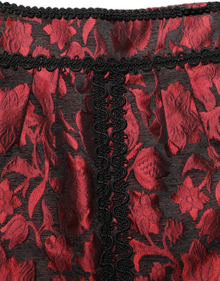 Red Black Floral Lace Jacquard Mini Skirt