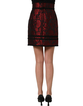 Red Black Floral Lace Jacquard Mini Skirt