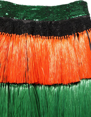 Multicolor Fringe Sequin High Waist Knee Length Skirt