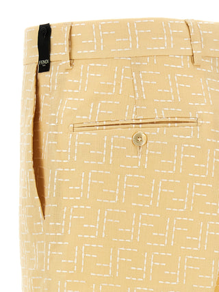 Bicolor Linen Bermuda Shorts