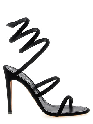 Sandalias de tacón stiletto negras de textil