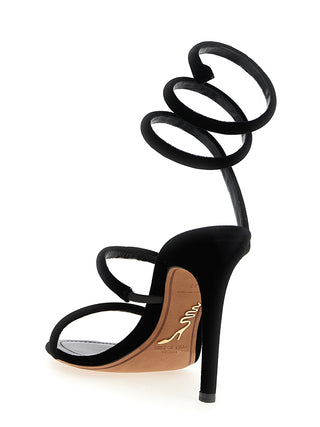 Sandalias de tacón stiletto negras de textil