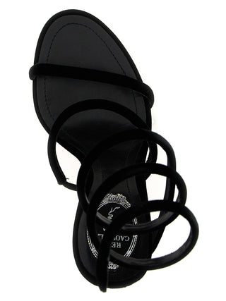 Sandalias de tacón stiletto negras de textil