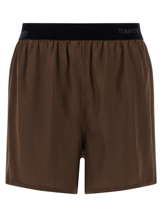Brown Silk Bermuda Shorts