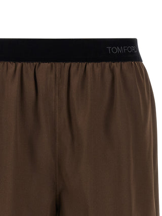 Brown Silk Bermuda Shorts