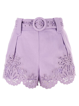 Purple Linen Bermuda Shorts