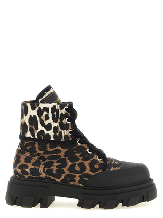 Multicolor Cotton Lace-Up Boots