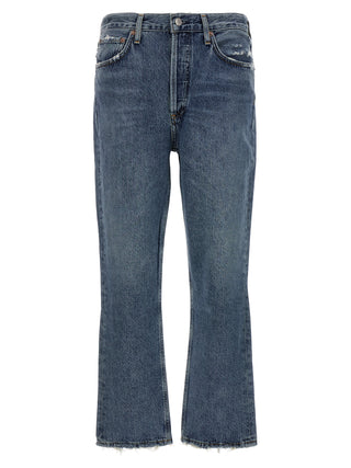 Jeans azules de algodón recortados
