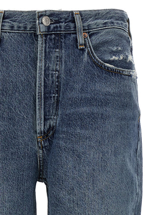 Jeans azules de algodón recortados