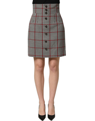 Gray Checkered High Waist A-line Mini Skirt
