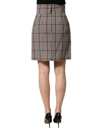 Gray Checkered High Waist A-line Mini Skirt