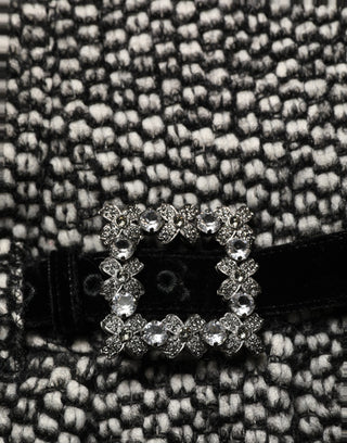 Black White Tweed High Waist Pleated Skirt