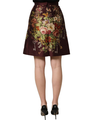 Burgundy Floral HighWaist A-line Mini Skirt