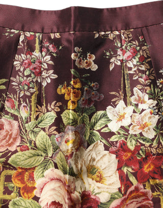Burgundy Floral HighWaist A-line Mini Skirt
