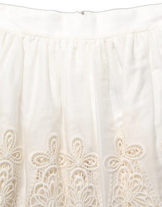 White Floral Embroidered A-line Mini Skirt