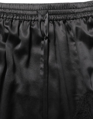 Black Lace Trimmed Satin Side Slit Skirt