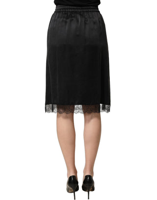 Black Lace Trimmed Satin Side Slit Skirt