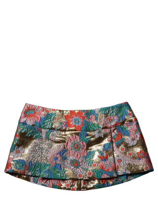 Multicolor Floral Jacquard MidWaist Mini Skirt