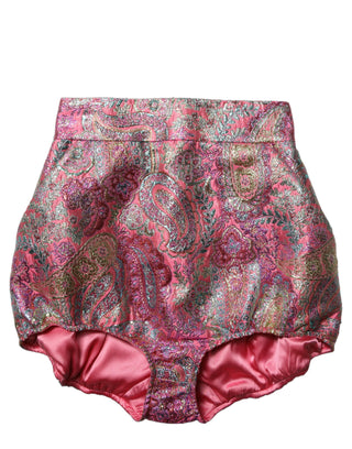 Pink Floral HighWaist Jacquard Hotpants Shorts