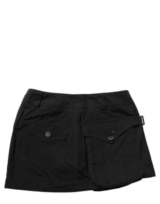 Black Cotton Mid Waist A-line Mini Skirt