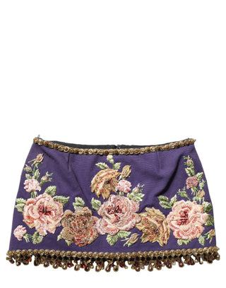 Purple Floral Embellsihed MidWaist Mini Skirt