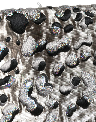 Silver Leopard Jacquard Mid Waist Mini Skirt