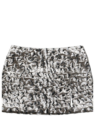 Silver Leopard Jacquard Mid Waist Mini Skirt