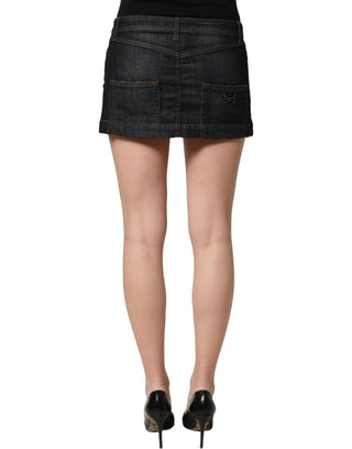 Black Cotton Spandex Low Waist Denim Mini Skirt