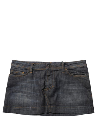 Black Cotton Spandex Low Waist Denim Mini Skirt