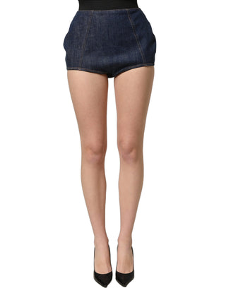 Blue Cotton High Waist Denim Hotpants Shorts