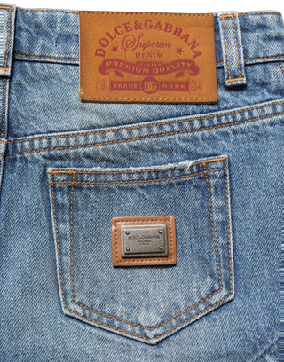 Blue Cotton High Waist Denim Hotpants Shorts