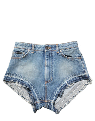 Blue Cotton High Waist Denim Hotpants Shorts