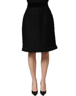 Black High Waist Pencil Cut Knee Length Skirt