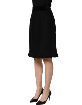 Black High Waist Pencil Cut Knee Length Skirt