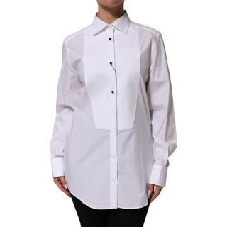 White Cotton Tuxedo Bib Long Sleeve Dress Shirt