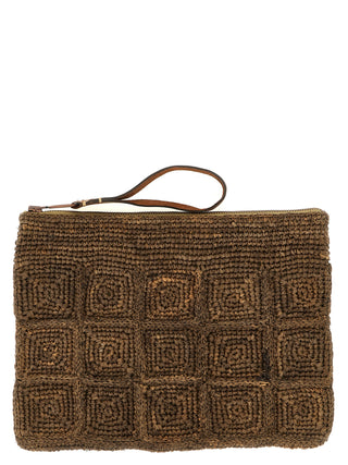 Brown Raffia Clutch Bag