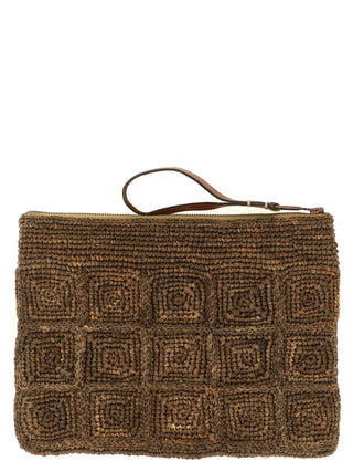 Brown Raffia Clutch Bag