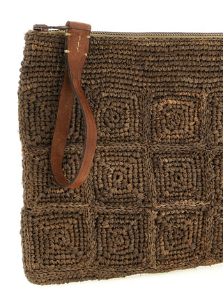 Brown Raffia Clutch Bag