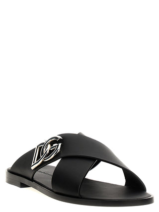 Black Calfskin Slides