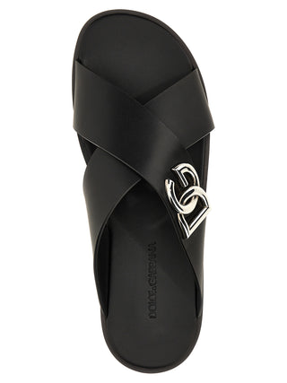 Black Calfskin Slides