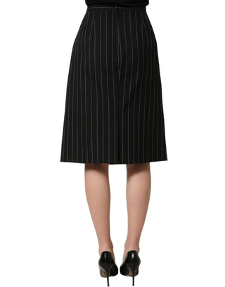 Black Pinstriped HighWaist Pencil Cut Skirt