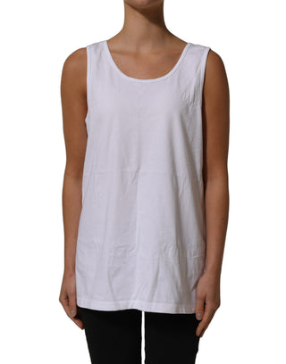White Cotton Round Neck Sleeveless Tank Top