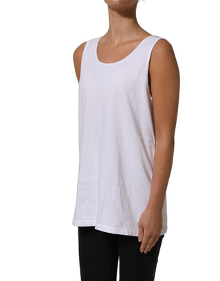 White Cotton Round Neck Sleeveless Tank Top