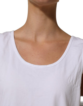 White Cotton Round Neck Sleeveless Tank Top
