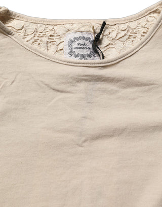 Beige Cotton Lace Detailing Round Neck Top
