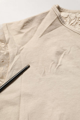 Beige Cotton Lace Detailing Round Neck Top