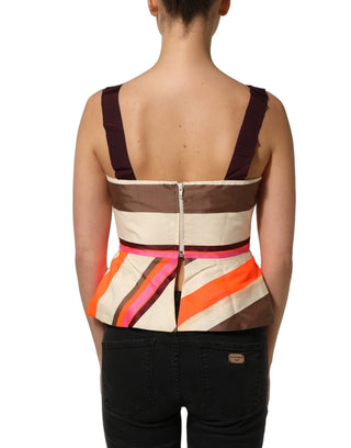 Multicolor Striped Cotton Sleeveless Draped Peplum Top